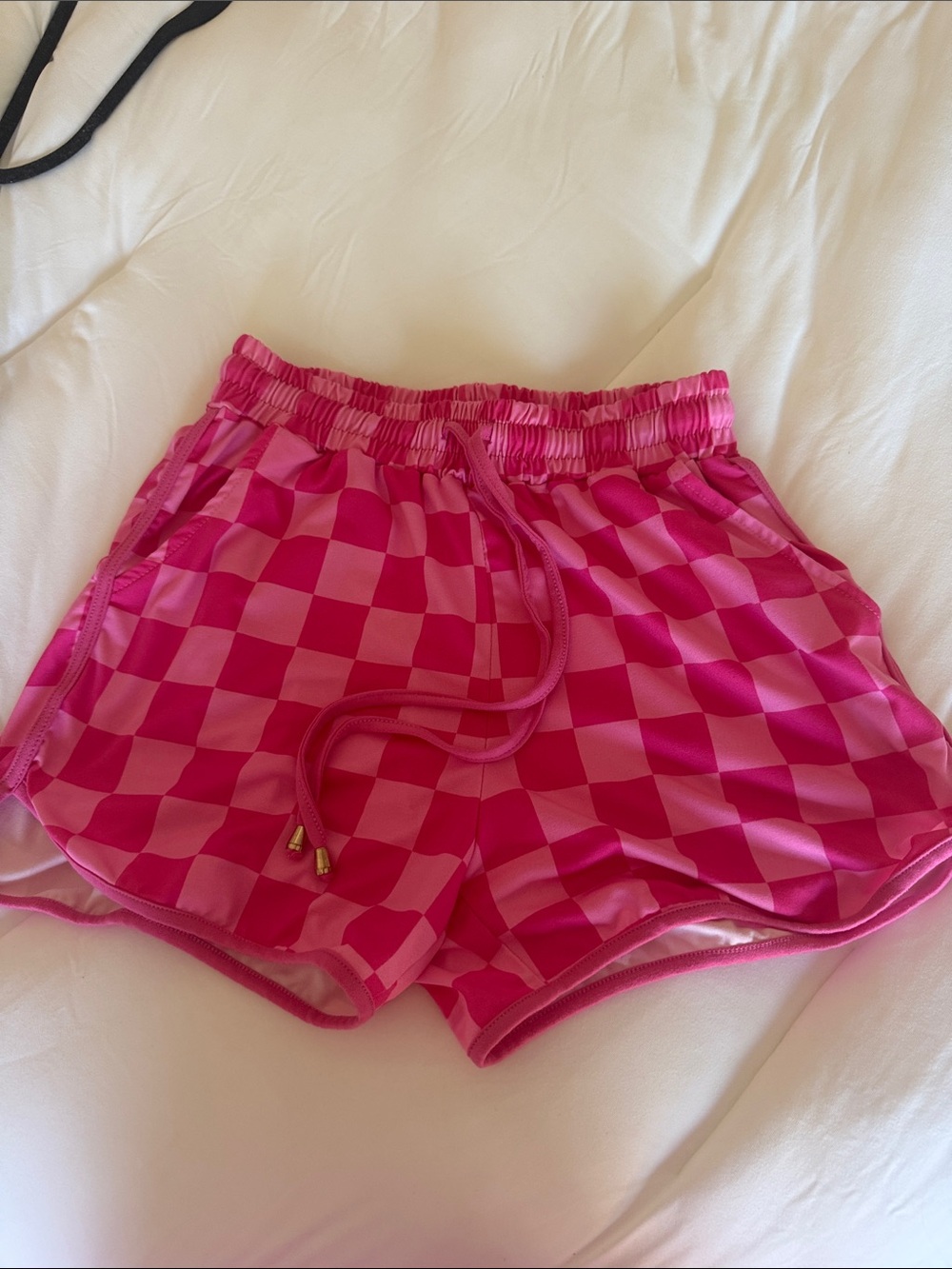 Pink Checkerboard Women's Drawstring Shorts